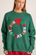 Merry Everything Knit Sweater with Wreath & Bow – Holiday