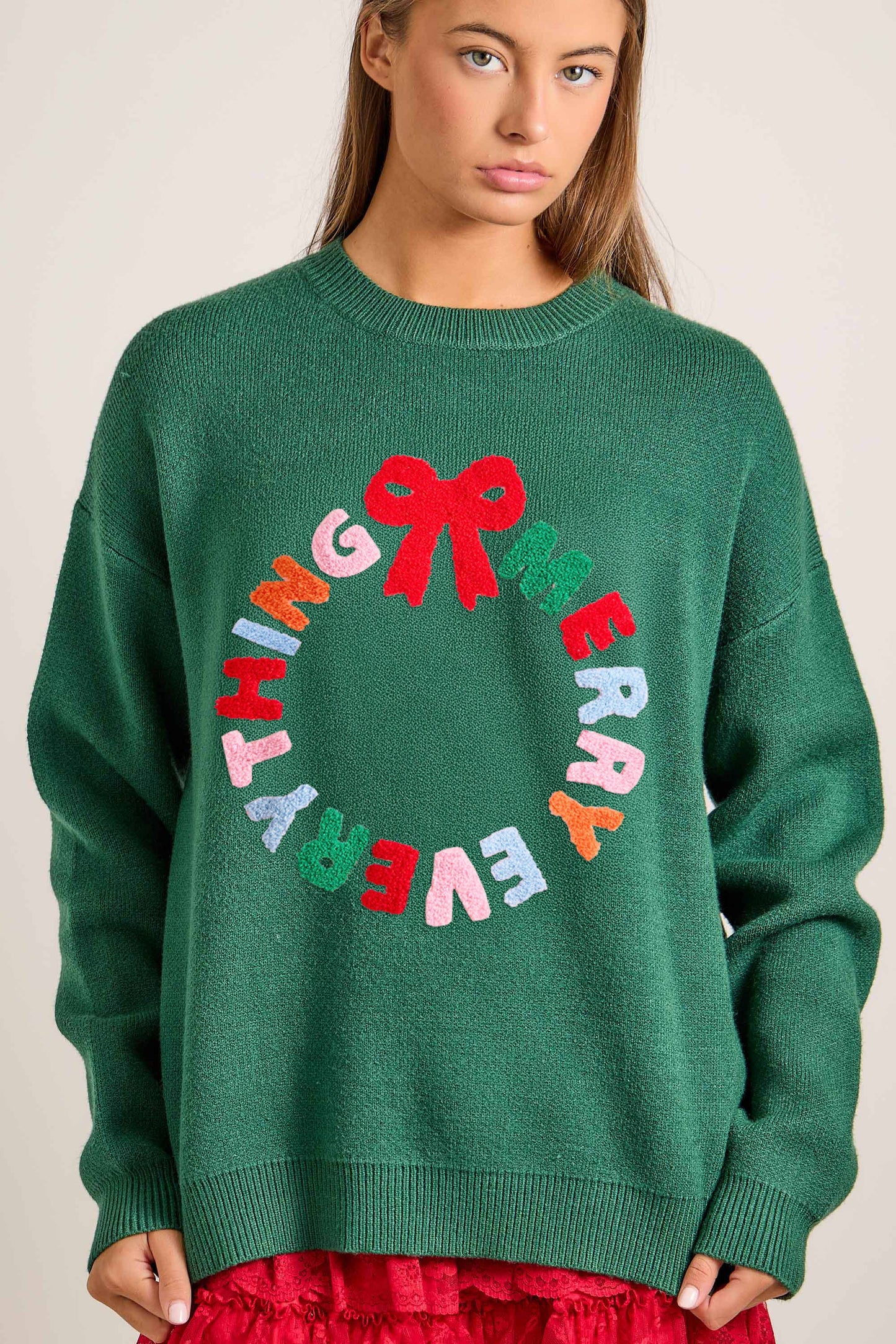 Merry Everything Knit Sweater with Wreath & Bow – Holiday
