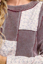 Pol Clothing - Waffle Knit Contrast Patchwork Top