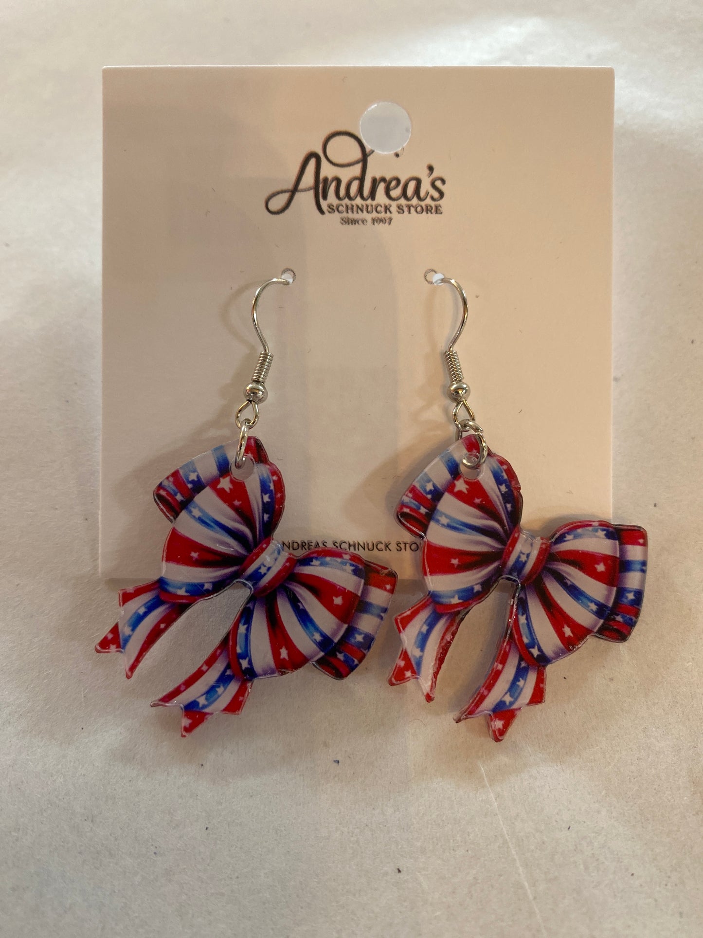 Patriotic Bow Earrings Acrylic