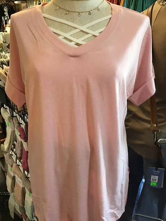 Short Sleeved Cuffed V-Neck T-Shirt