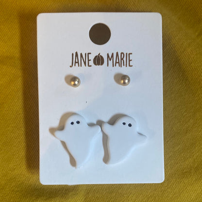 Gold Ball & Ghost Post Earrings