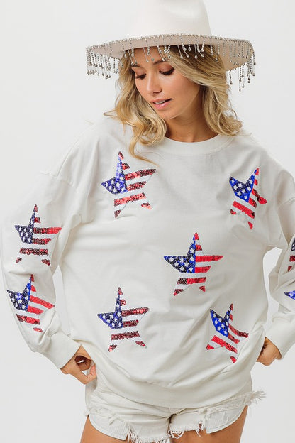 AMERICAN FLAG SEQUIN STAR PULLOVER