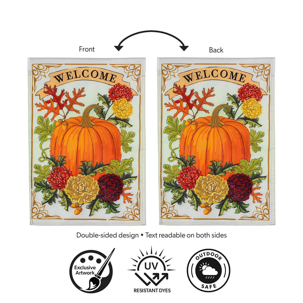 Vintage Welcome Autumn Applique Flag