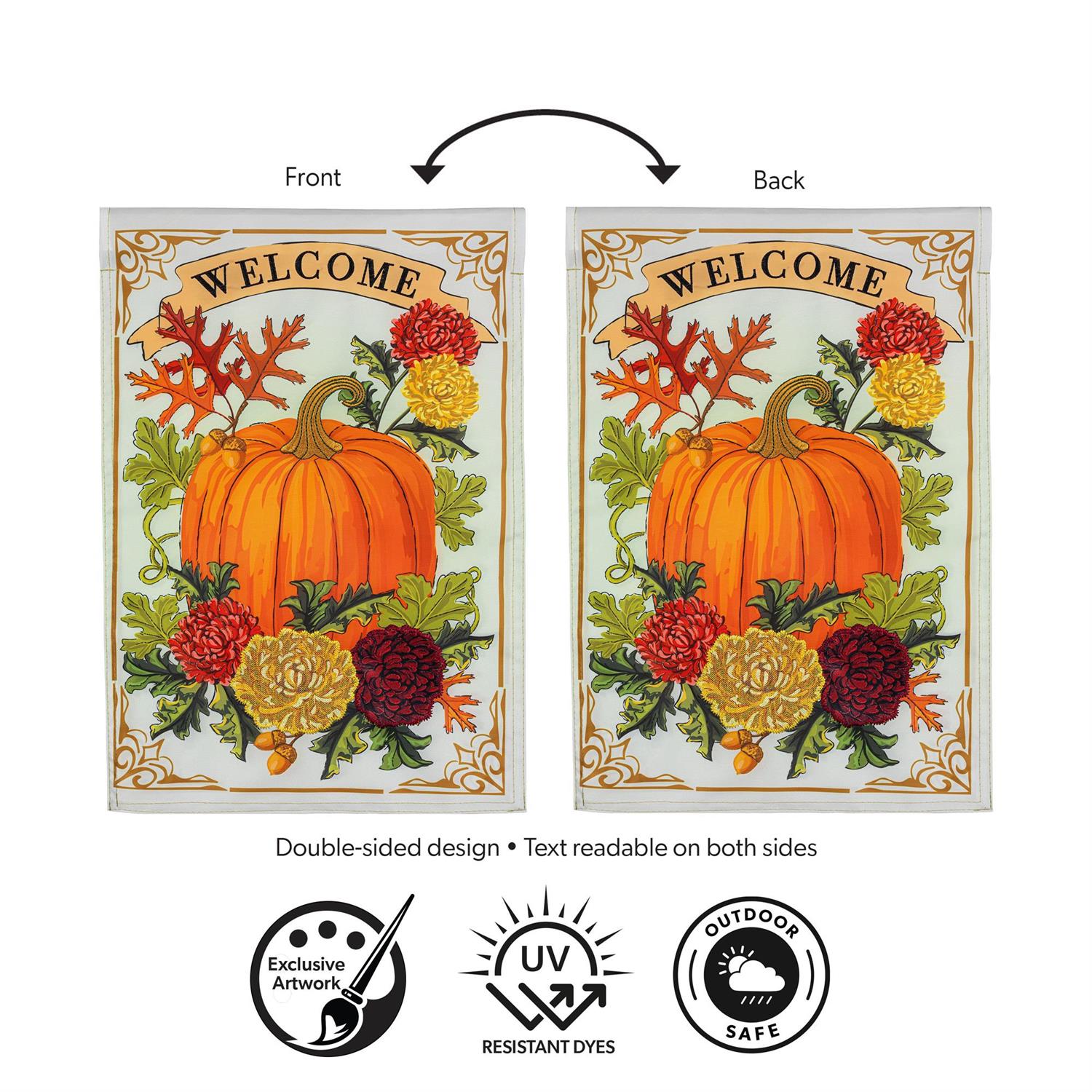 Vintage Welcome Autumn Applique Flag