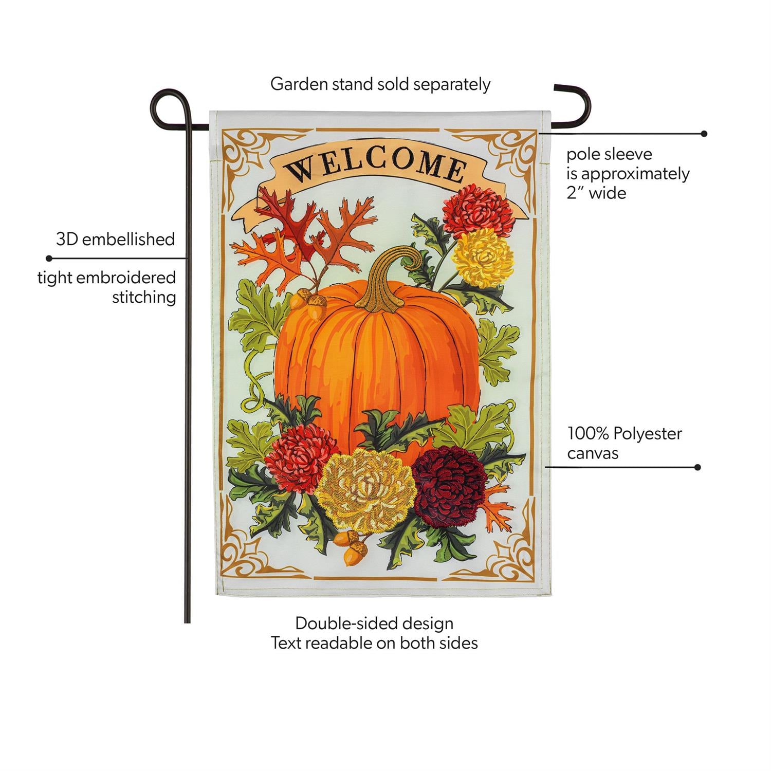 Vintage Welcome Autumn Applique Flag