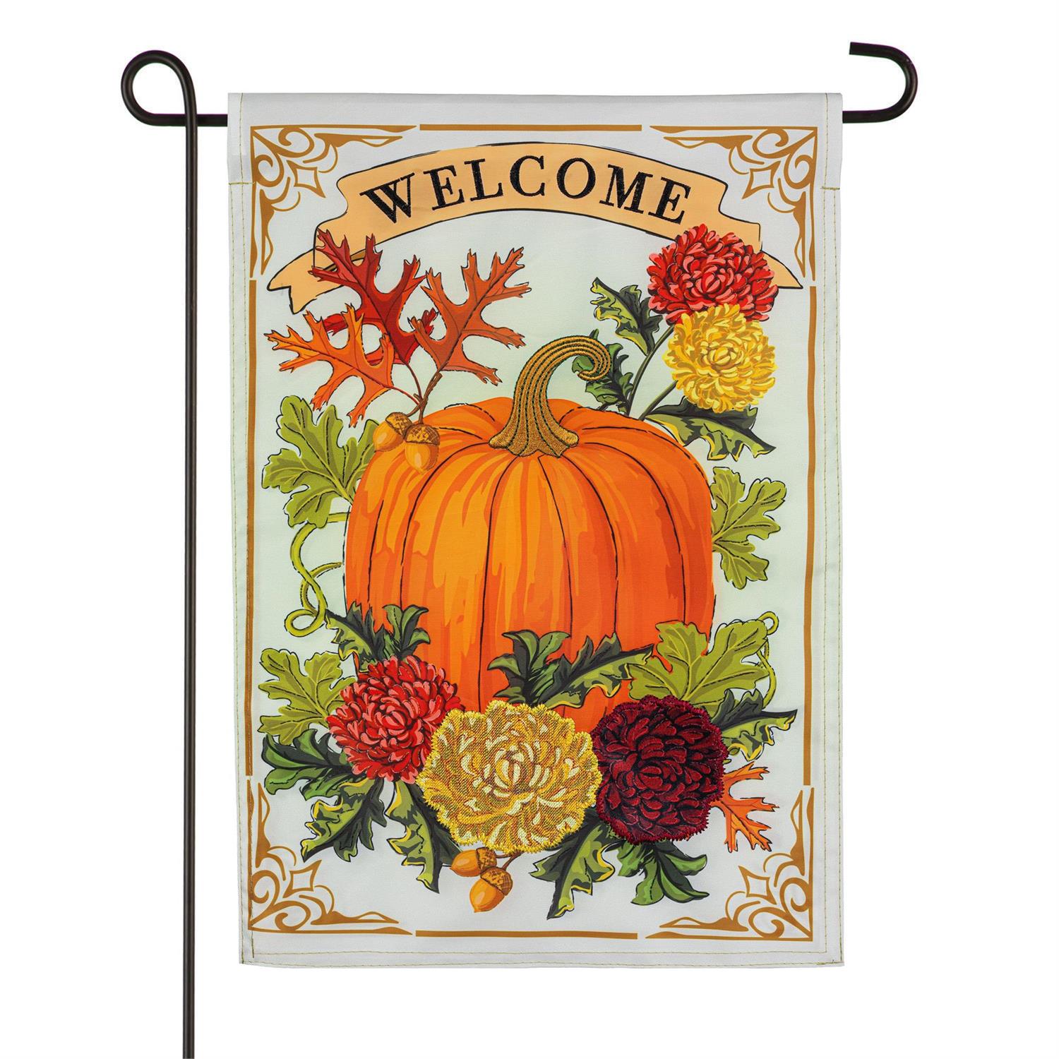 Vintage Welcome Autumn Applique Flag