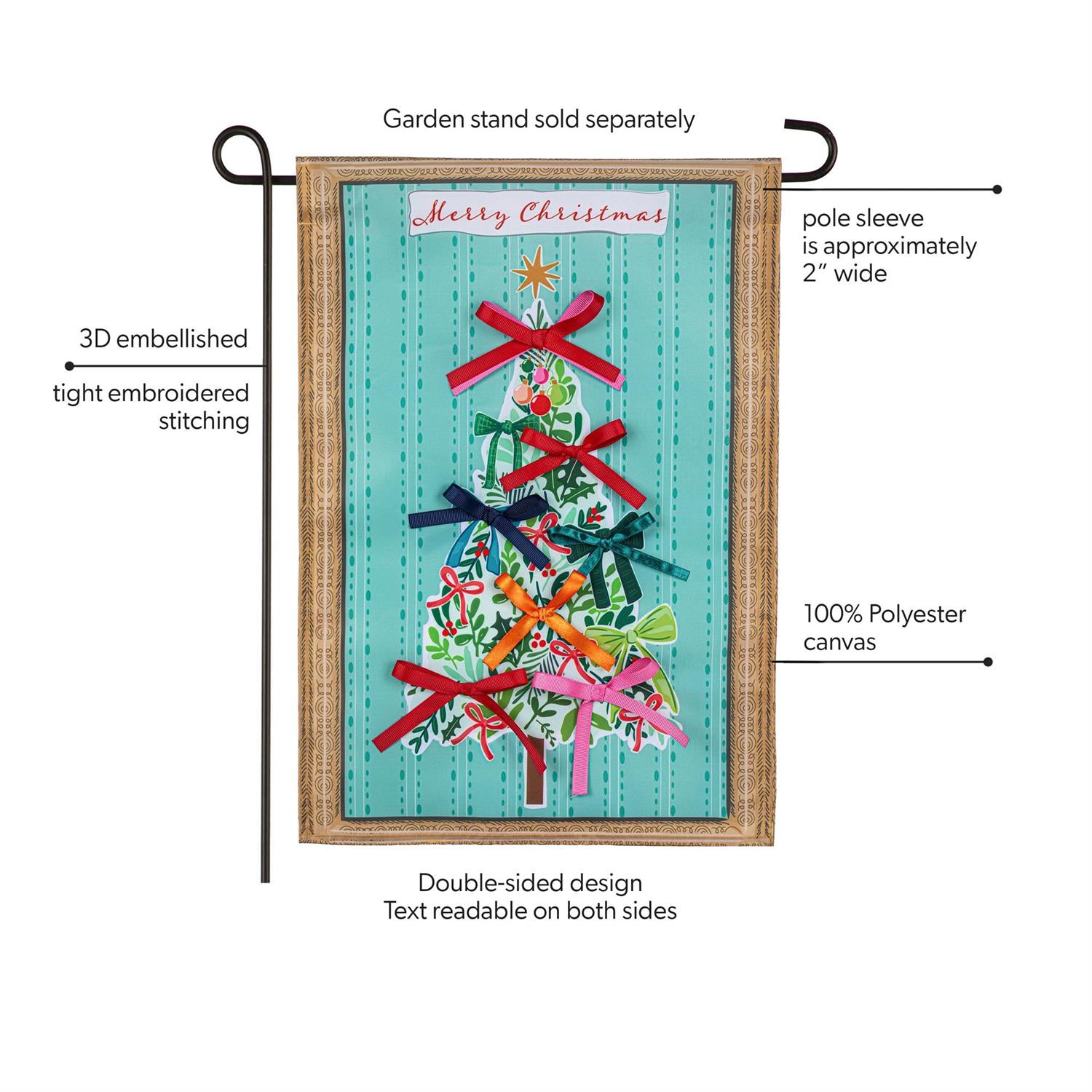 Bowtiful Christmas Tree Applique Flag