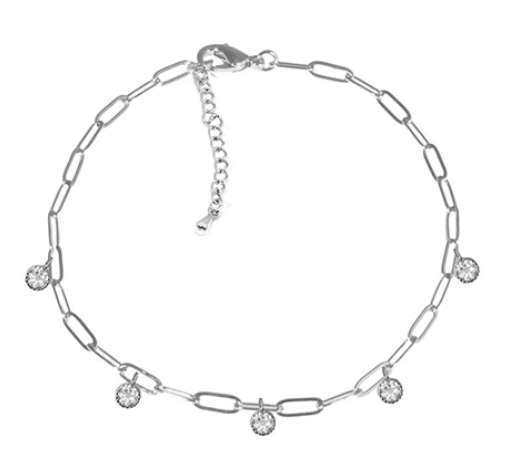 Anklet-Dangle CZ Paperclip
