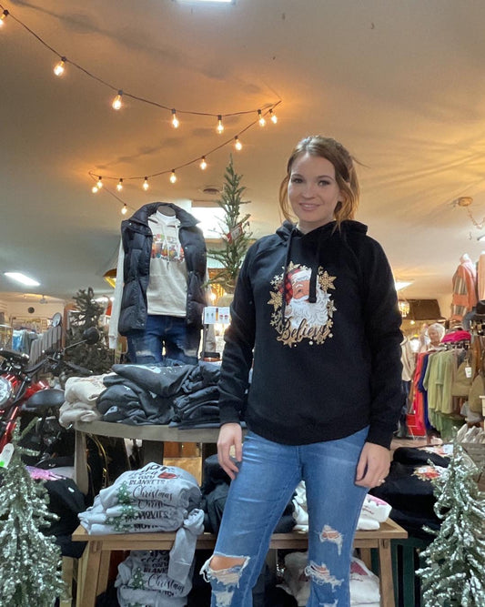 Santa Believe Hooded Sweatshirt (Black)