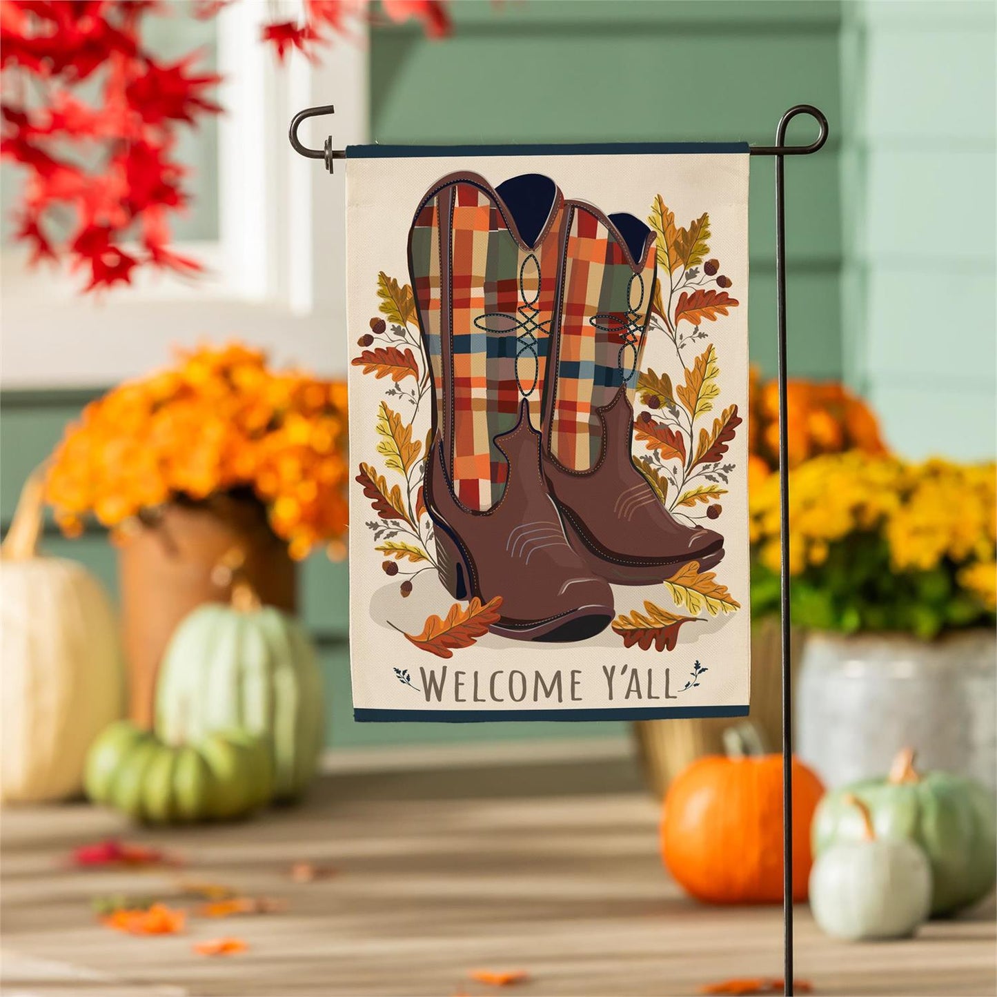 Fall Cowboy Boots Burlap Flag