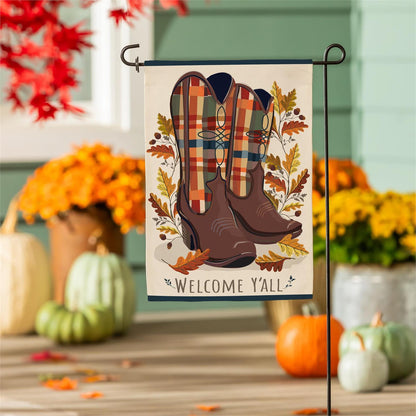 Fall Cowboy Boots Burlap Flag