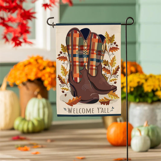 Fall Cowboy Boots Burlap Flag