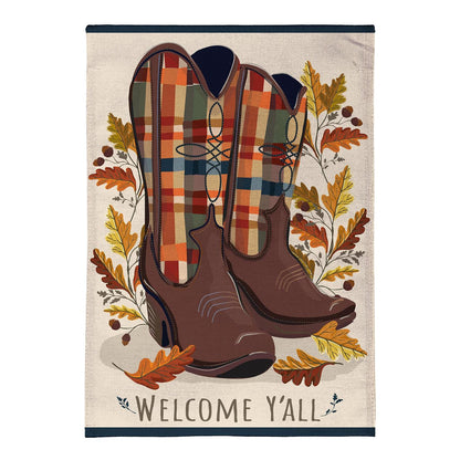 Fall Cowboy Boots Burlap Flag