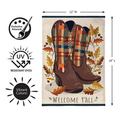 Fall Cowboy Boots Burlap Flag