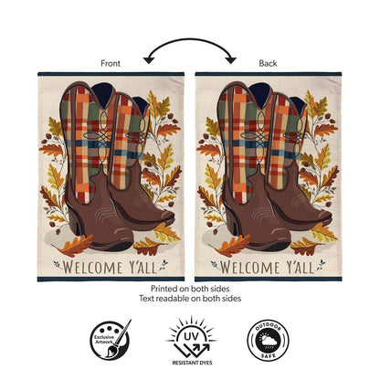 Fall Cowboy Boots Burlap Flag