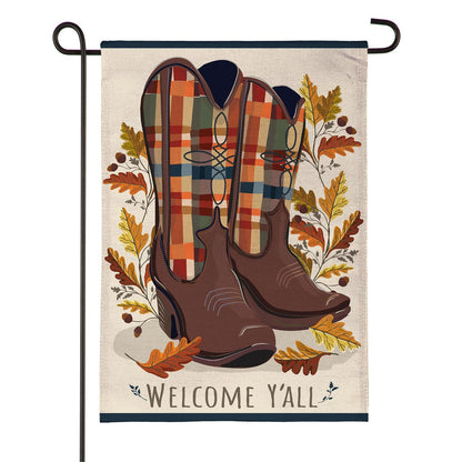 Fall Cowboy Boots Burlap Flag