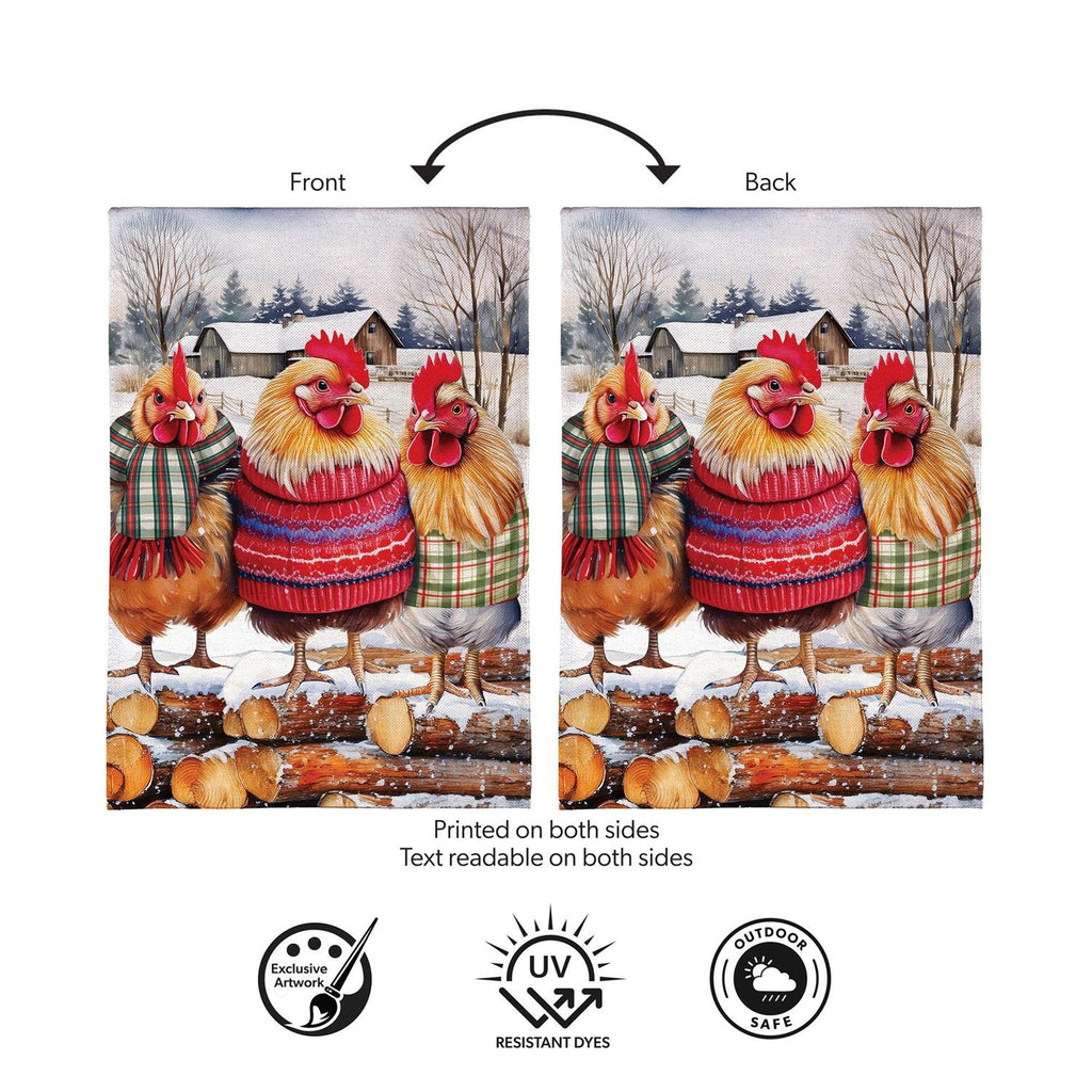 Holly Homestead Cozy Hens Burlap Flag
