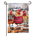 Holly Homestead Cozy Hens Burlap Flag