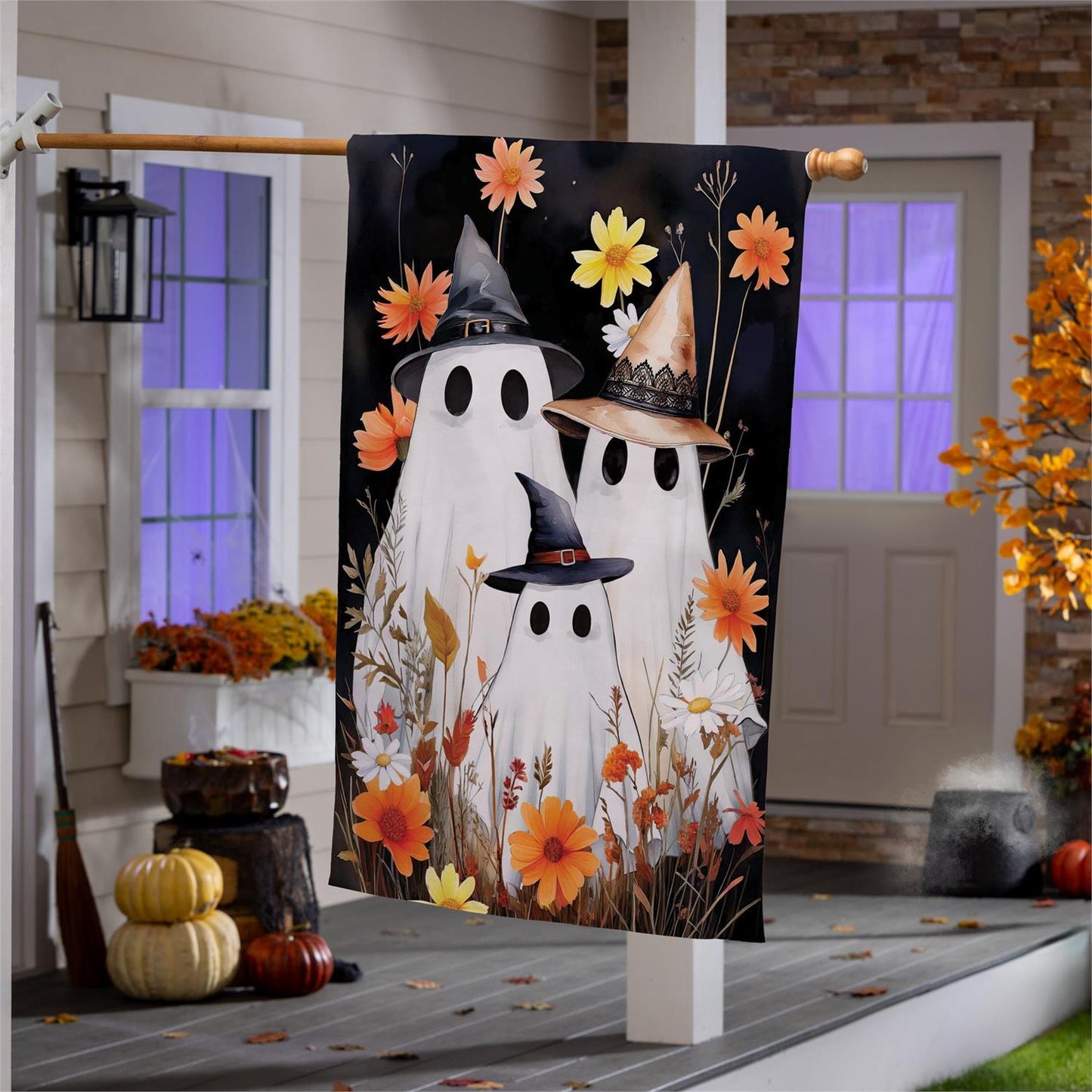 Halloween Ghost Family Burlap Flag