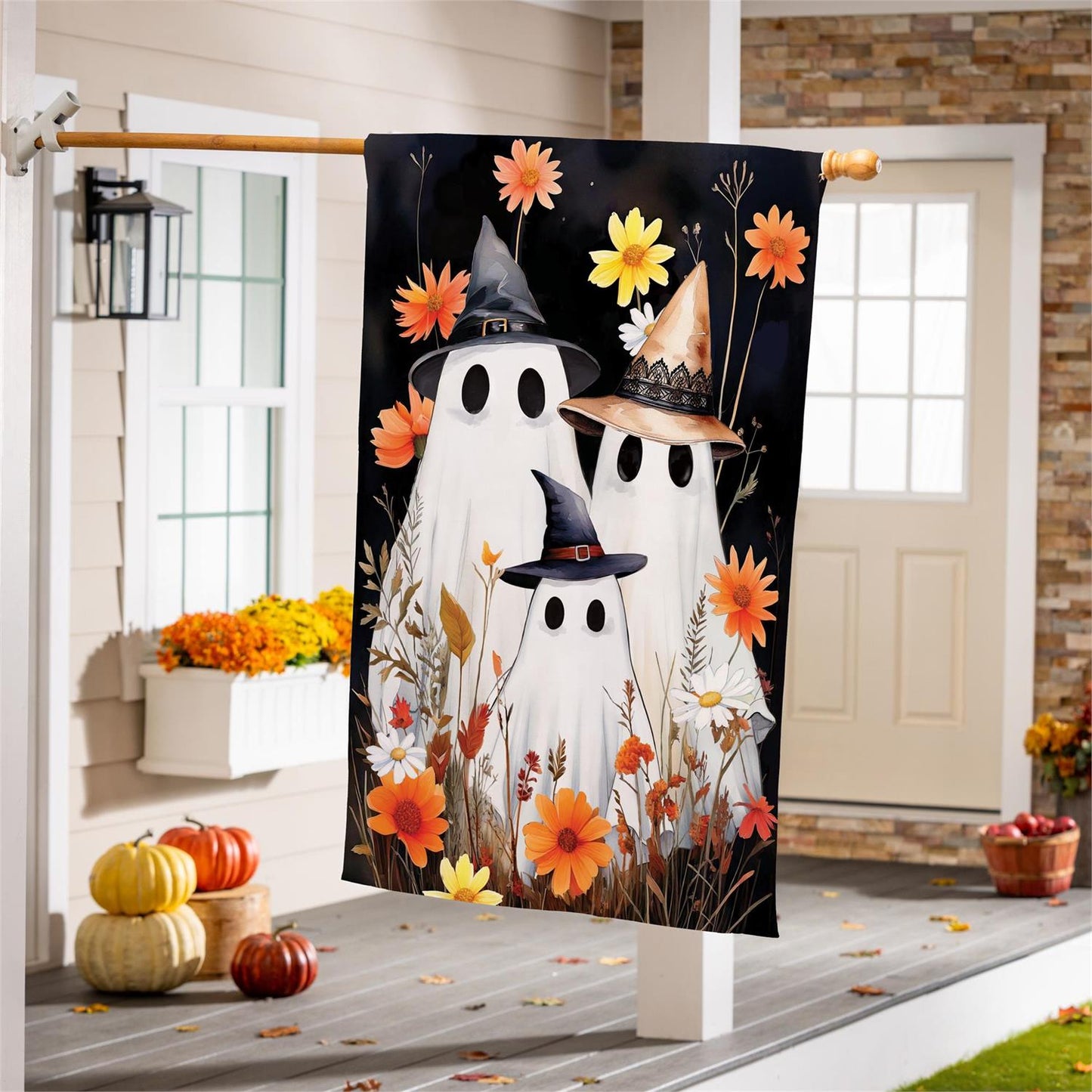 Halloween Ghost Family Burlap Flag