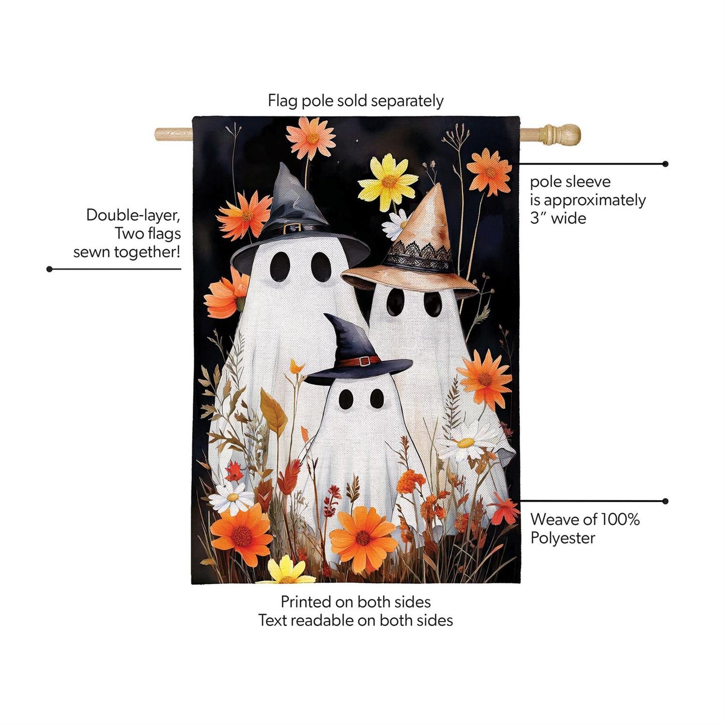 Halloween Ghost Family Burlap Flag