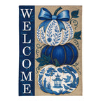 Chinoiserie Welcome Pumpkin Burlap Flag