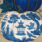 Chinoiserie Welcome Pumpkin Burlap Flag