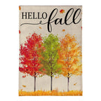 Hello Fall Autumn Trees Burlap Flag