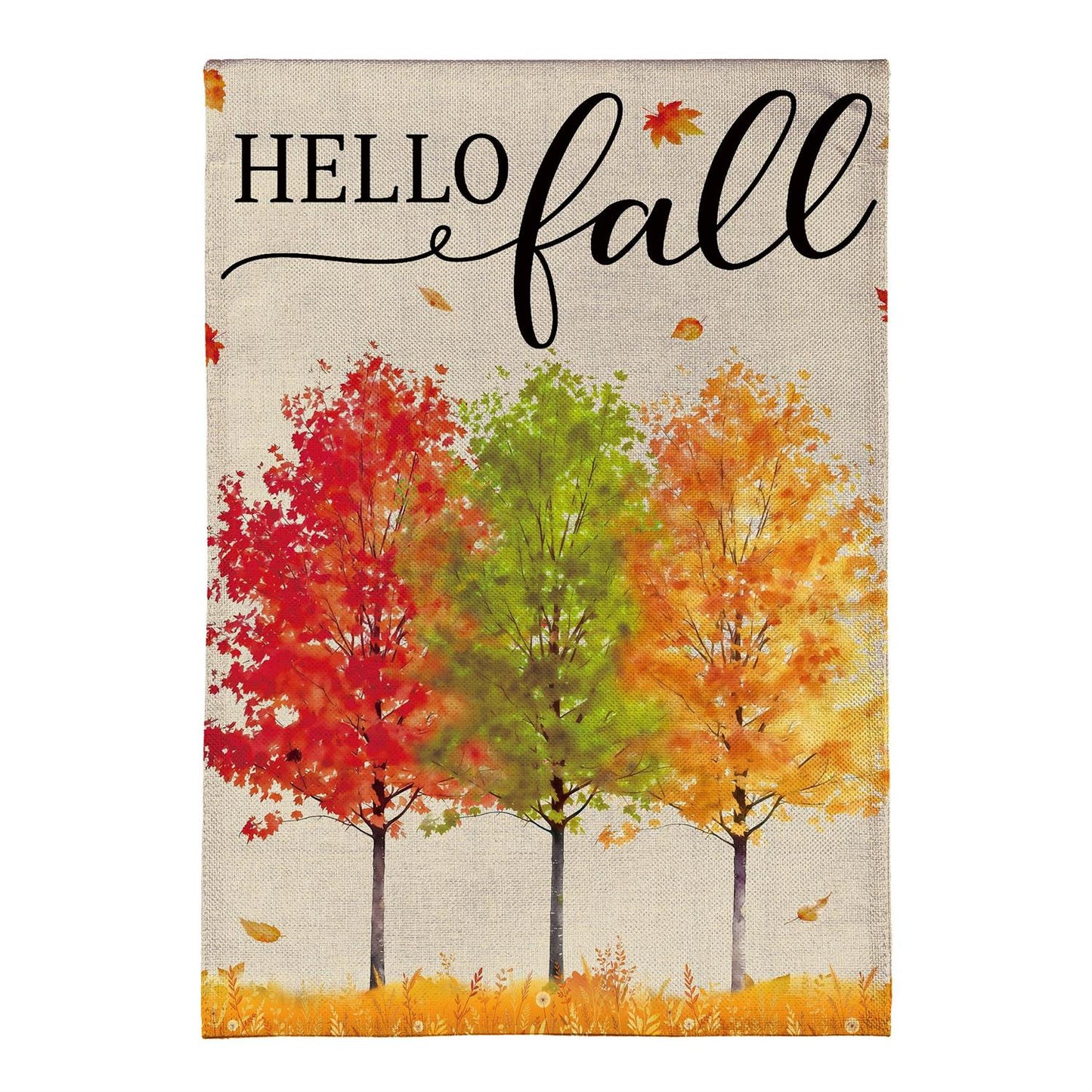 Hello Fall Autumn Trees Burlap Flag