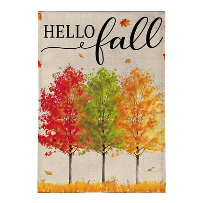 Hello Fall Autumn Trees Burlap Flag