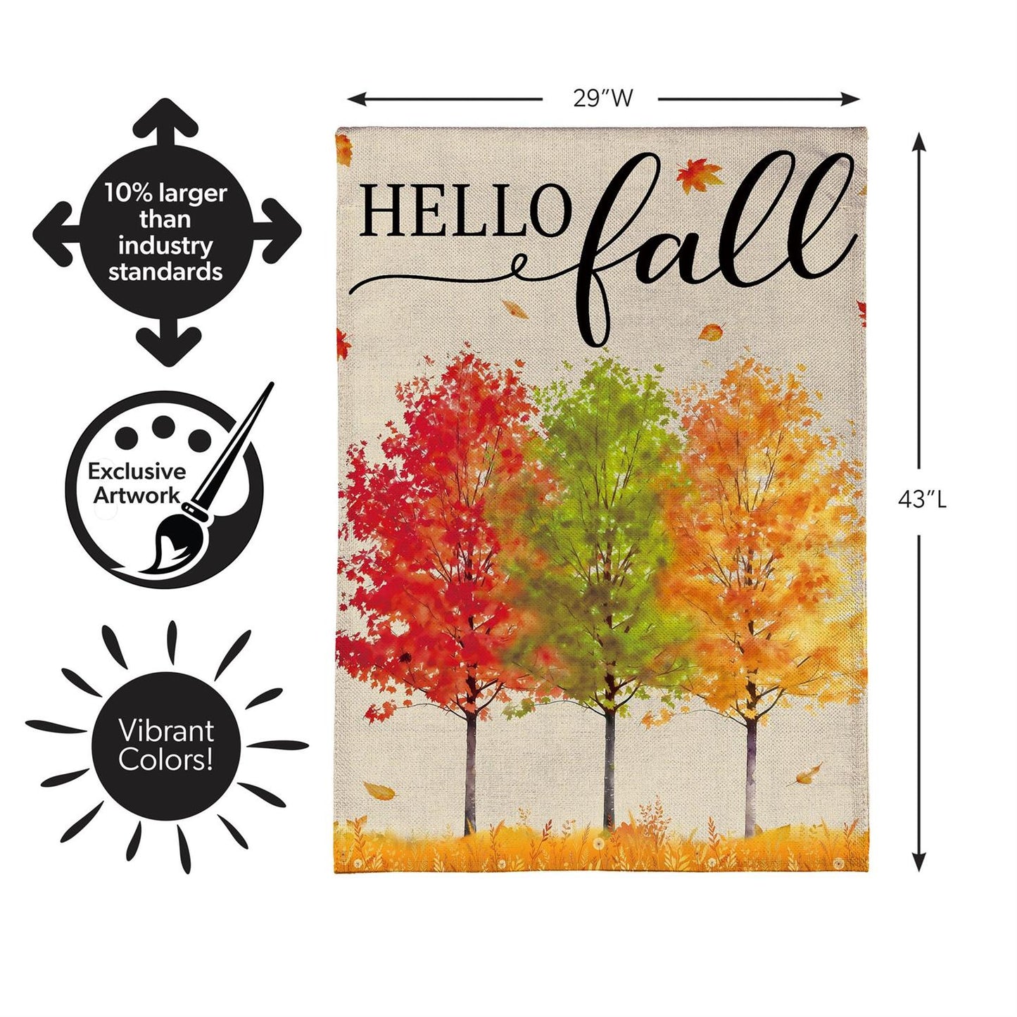 Hello Fall Autumn Trees Burlap Flag