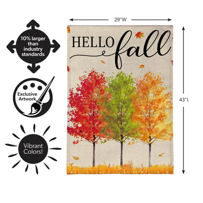 Hello Fall Autumn Trees Burlap Flag