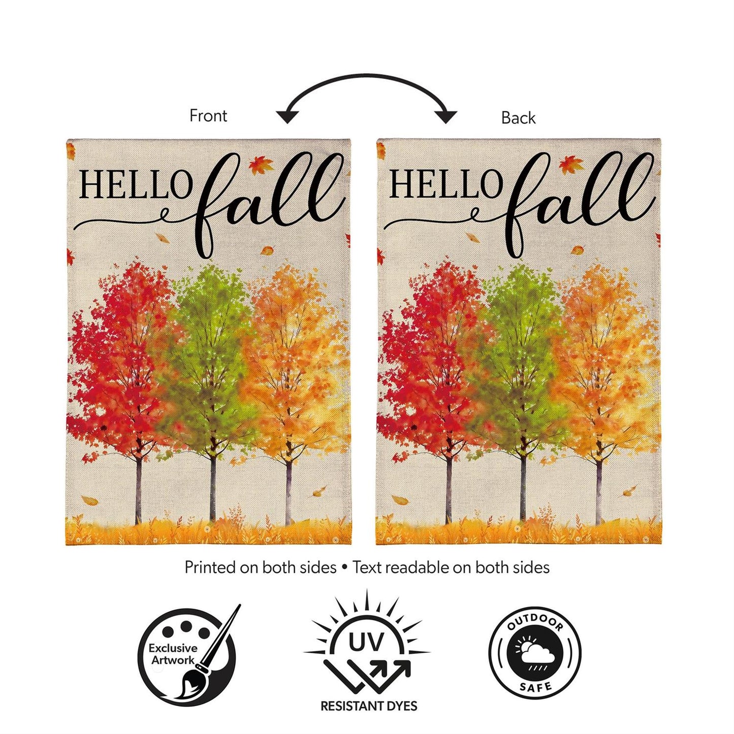 Hello Fall Autumn Trees Burlap Flag