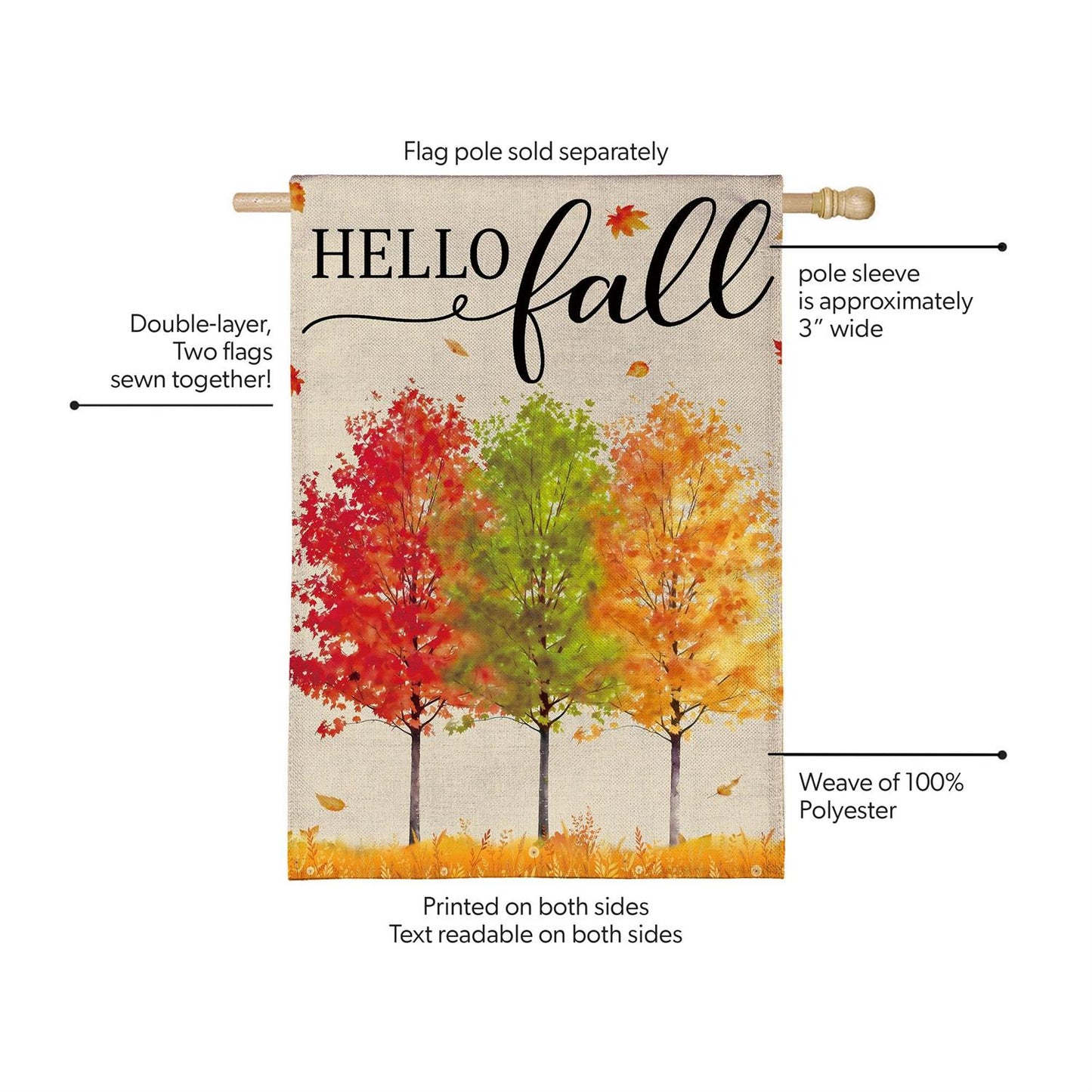 Hello Fall Autumn Trees Burlap Flag
