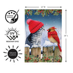 Kitten & Cardinal Winter Friends Burlap Flag