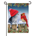 Kitten & Cardinal Winter Friends Burlap Flag