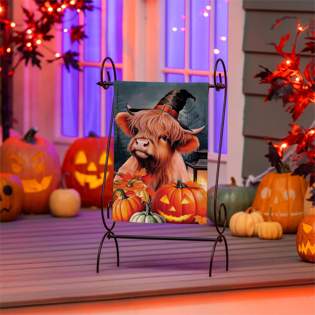 Haunted Highland Cow Burlap Flag