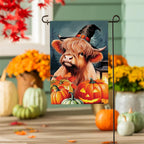 Haunted Highland Cow Burlap Flag