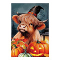 Haunted Highland Cow Burlap Flag