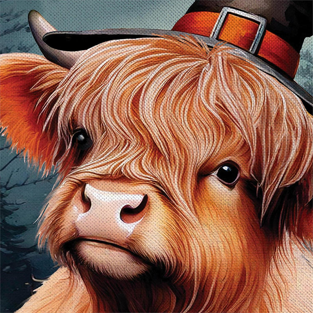 Haunted Highland Cow Burlap Flag