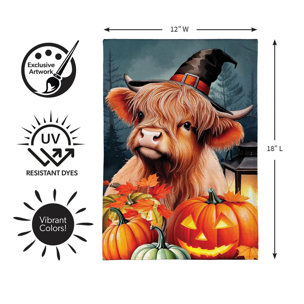 Haunted Highland Cow Burlap Flag