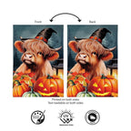 Haunted Highland Cow Burlap Flag