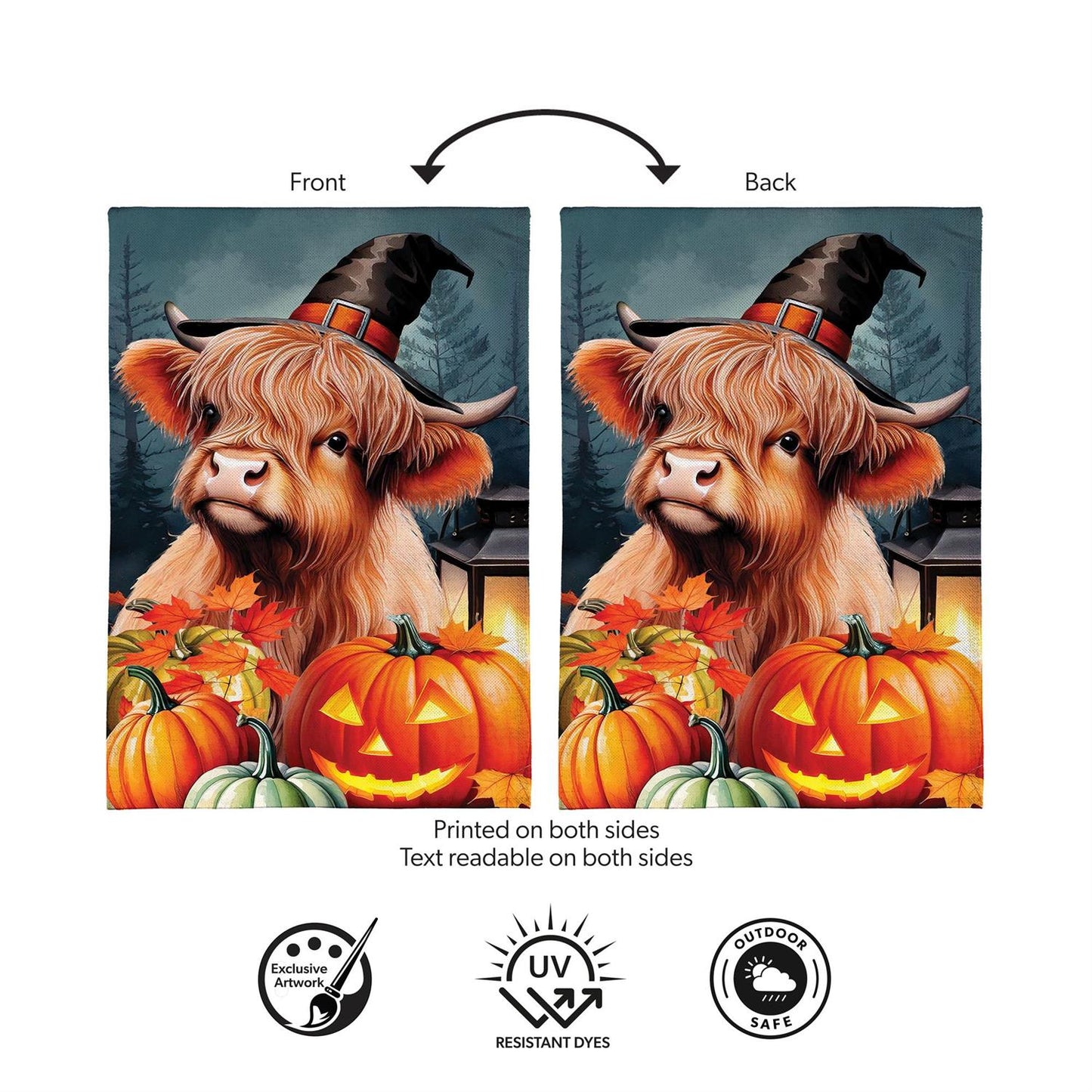 Haunted Highland Cow Burlap Flag