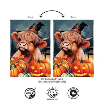 Haunted Highland Cow Burlap Flag
