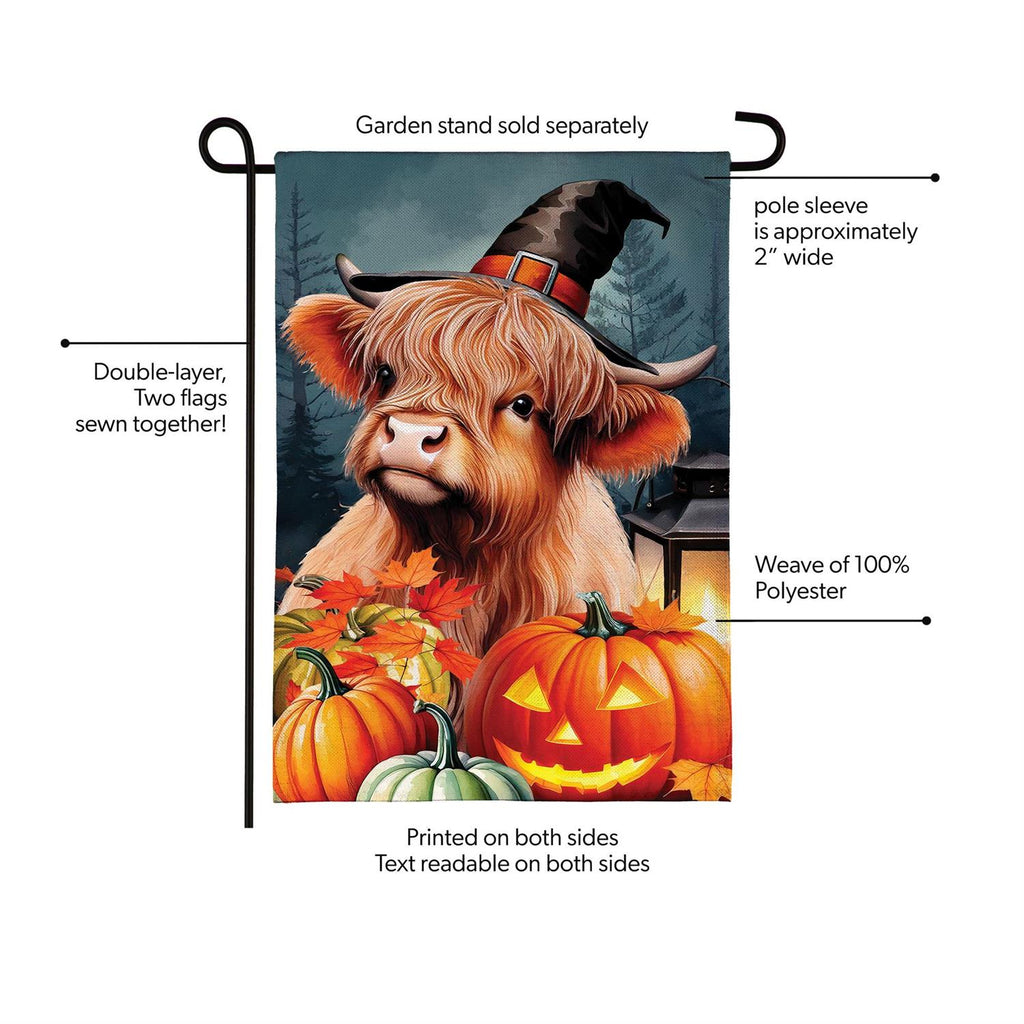 Haunted Highland Cow Burlap Flag