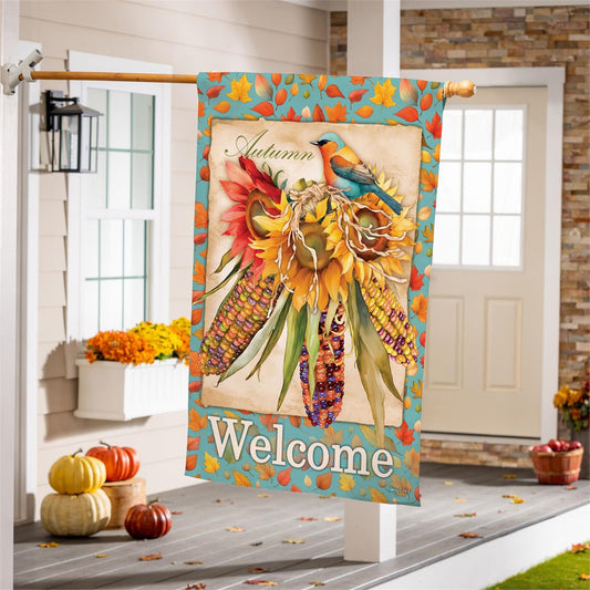 Jeweled Fall Maize Burlap Flag