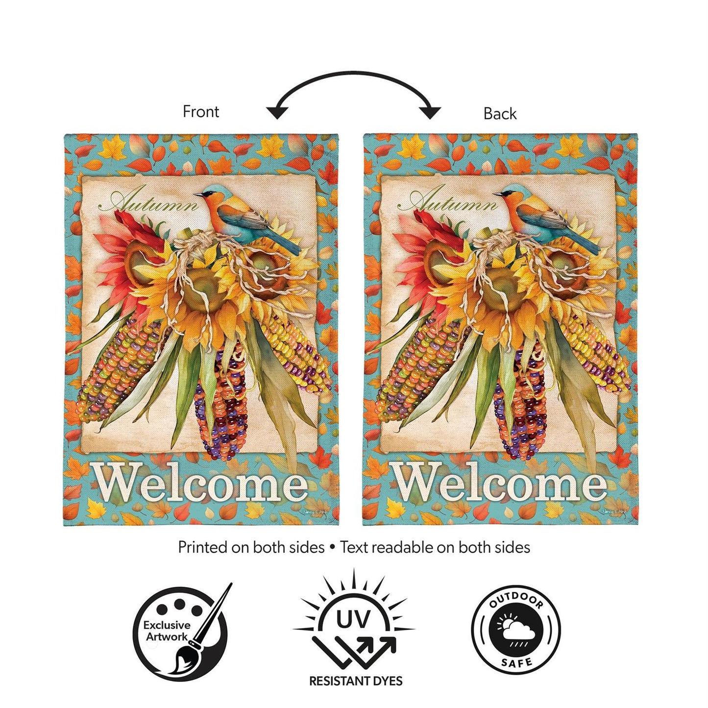 Jeweled Fall Maize Burlap Flag