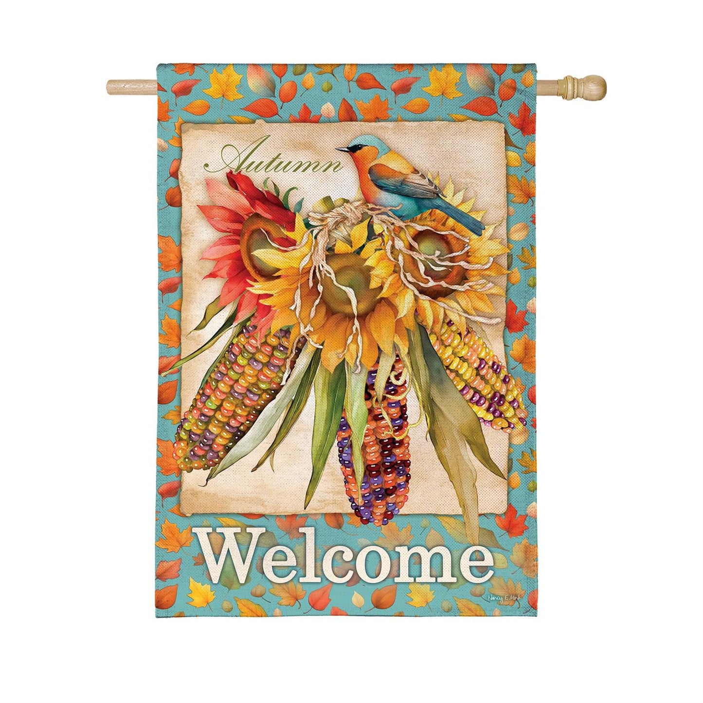 Jeweled Fall Maize Burlap Flag