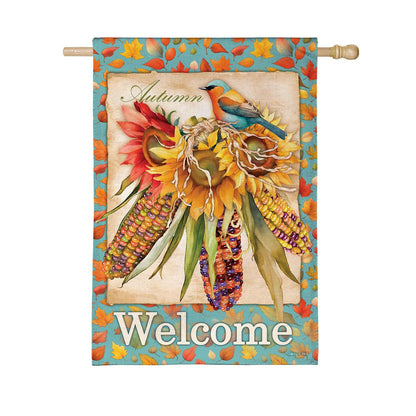 Jeweled Fall Maize Burlap Flag